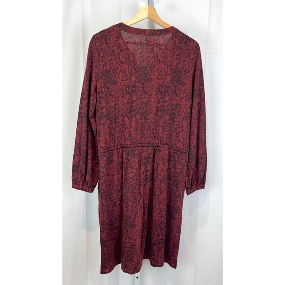 GARNET HILL Ines Blouson Knit Dress Printed Long Sleeve Knee Length Wine Red M - Picture 2 of 11